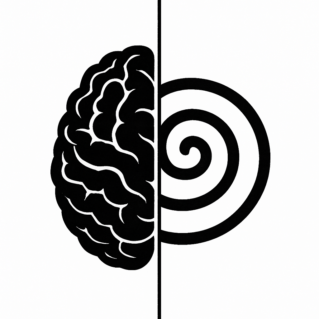 The Mind Delusion - Brain and spiral symbol representing the unity of mind and body